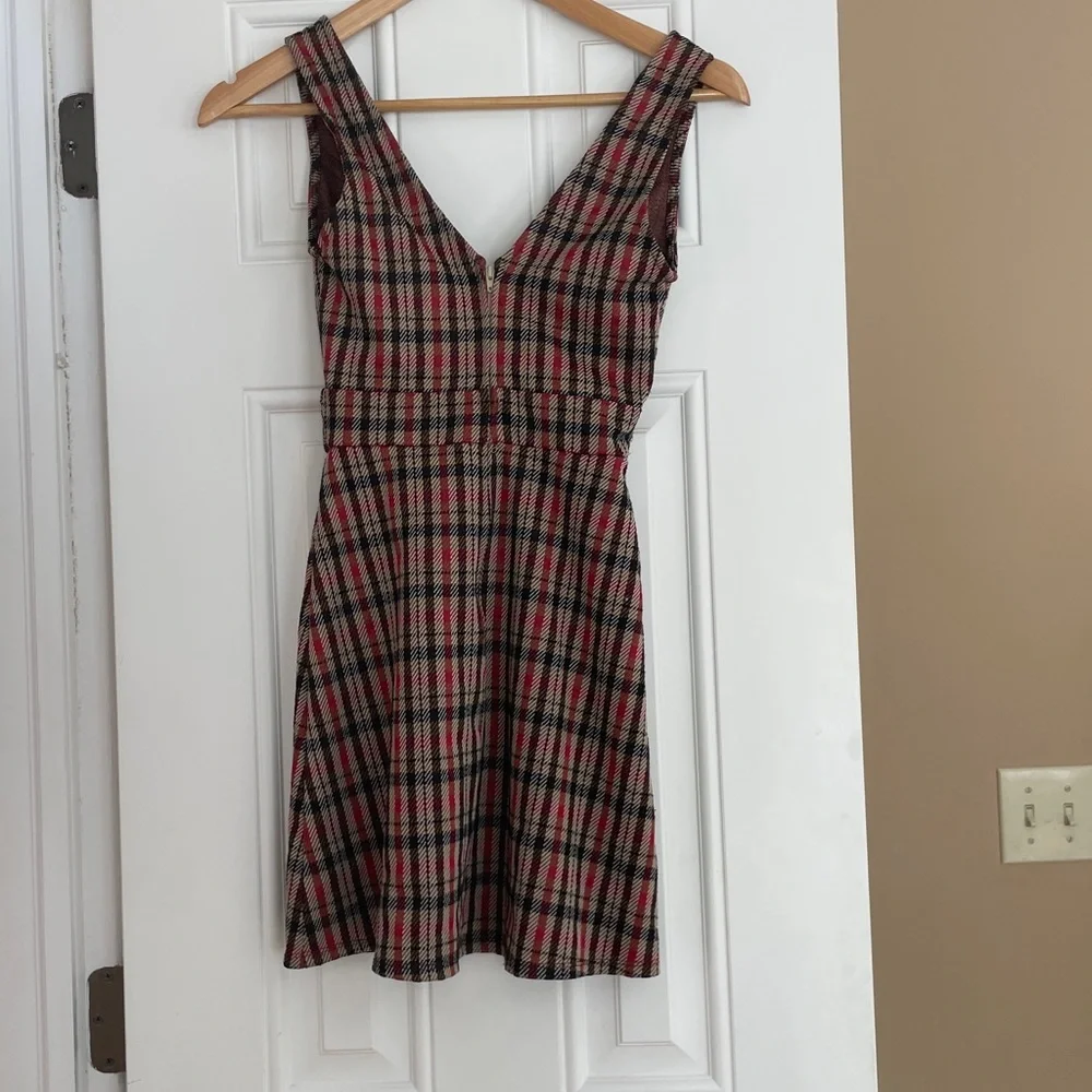 B Darlin Plaid Mini Dress in Red, Black, Tan - Picture 3 of 5